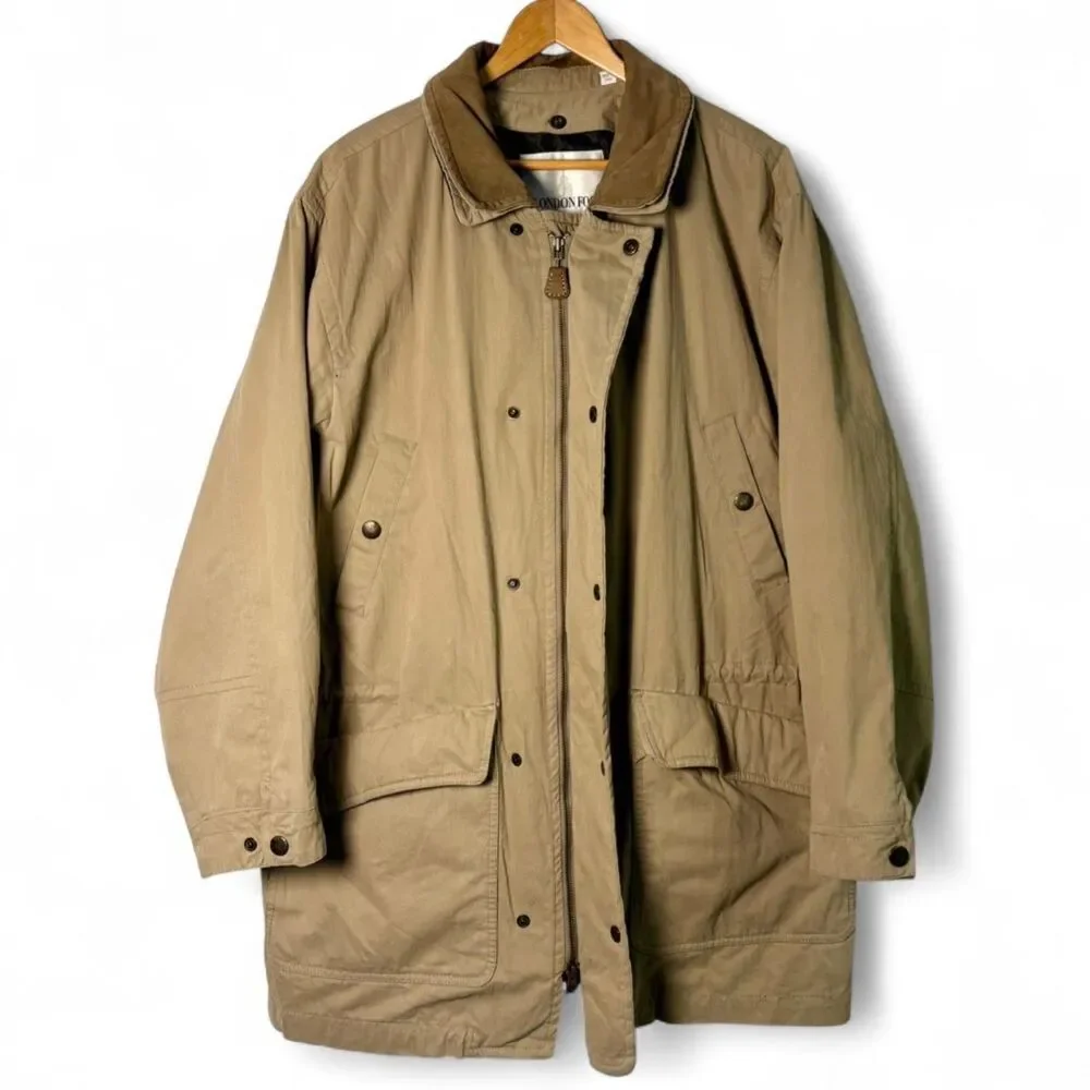 90s Vintage London Fog Classic Khaki Field Coat, Removable Liner Men's sz L Tall